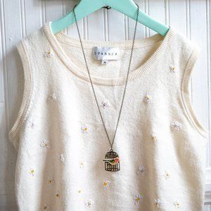 Bird cage charm necklace